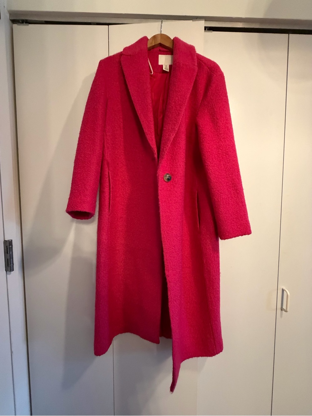 H&M Bright Hot Pink Bouclé Single-Button Trench Coat